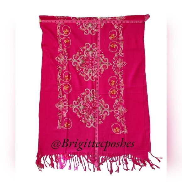 HANDMADE Embroidered Sequined Designed Pink Shawl - Picture 13 of 13